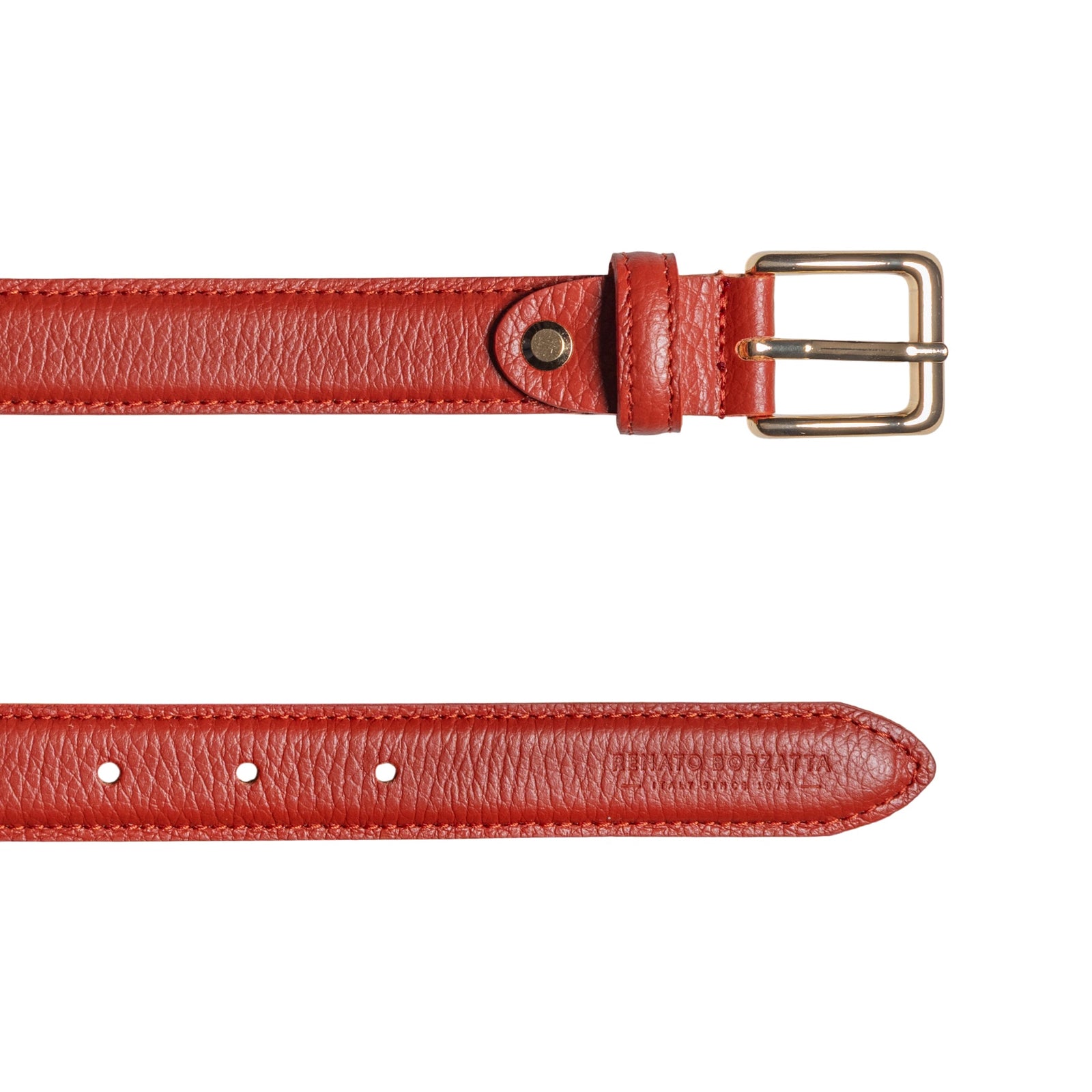 RB4022AM | Cintura Donna Made in Italy in Vera Pelle grana Dollaro. Fibbia in finitura Oro Lucido. Colore Paprika. Dimensioni: cm 115 x 2,5 x 0,5 (giro vita cm 100)-2