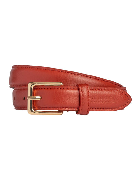 RB4022AM | Cintura Donna Made in Italy in Vera Pelle grana Dollaro. Fibbia in finitura Oro Lucido. Colore Paprika. Dimensioni: cm 115 x 2,5 x 0,5 (giro vita cm 100)-0