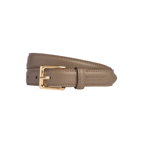 Load image into Gallery viewer, RB4022AQ | Cintura Donna Made in Italy in Vera Pelle grana Dollaro. Fibbia in finitura Oro Lucido. Colore Taupe. Dimensioni: cm 115 x 2,5 x 0,5 (giro vita cm 100)-0
