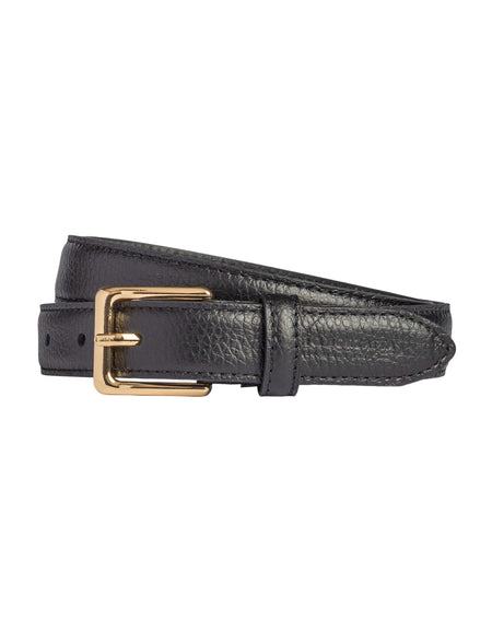RB4022A | Cintura Donna Made in Italy in Vera Pelle grana Dollaro. Fibbia in finitura Oro Lucido. Colore Nero. Dimensioni: cm 115 x 2,5 x 0,5 (giro vita cm 100)-0