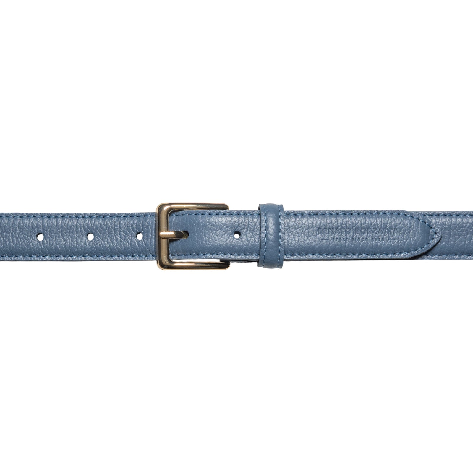 RB4022P | Cintura Donna Made in Italy in Vera Pelle grana Dollaro. Fibbia in finitura Oro Lucido. Colore Avio. Dimensioni: cm 115 x 2,5 x 0,5 (giro vita cm 100)-1