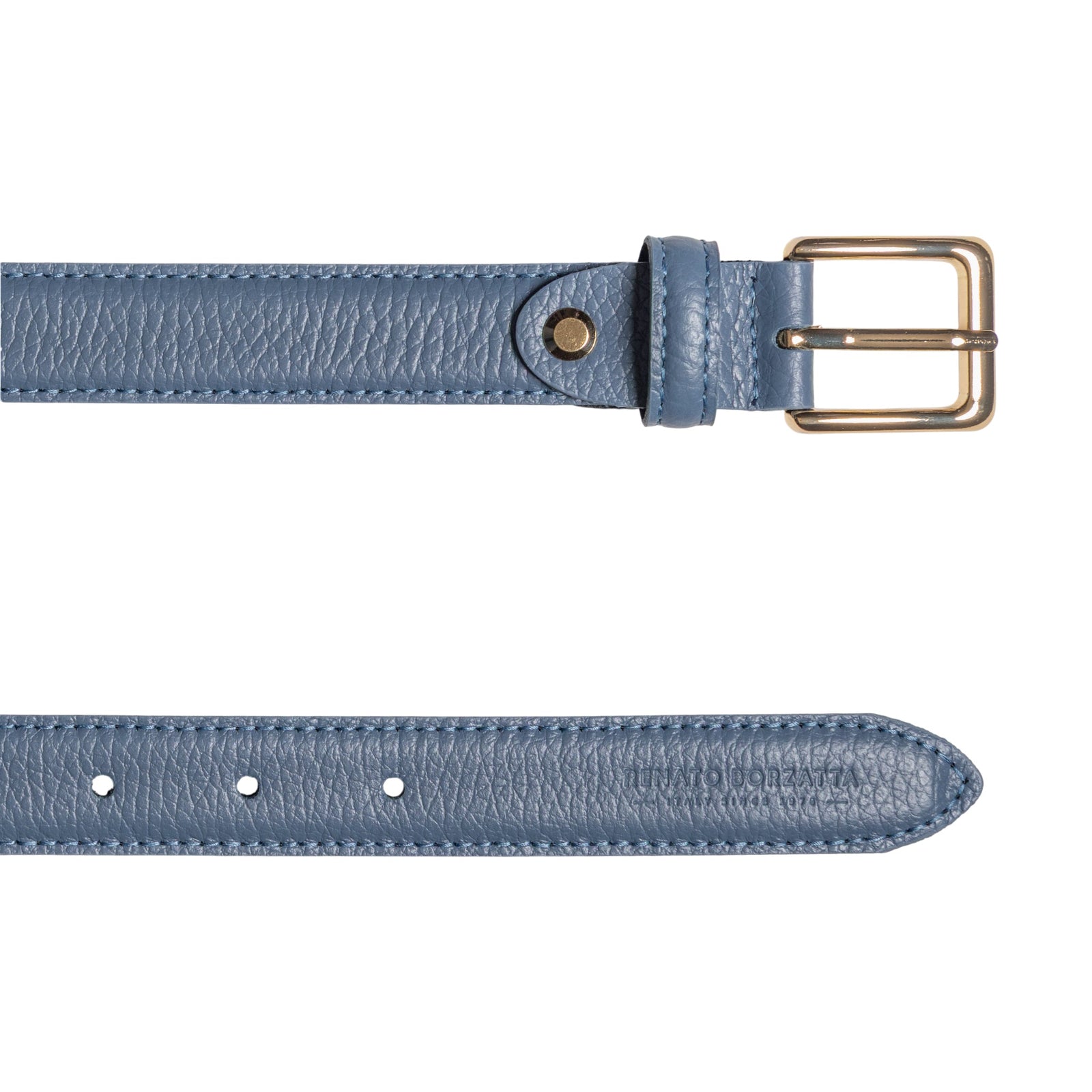 RB4022P | Cintura Donna Made in Italy in Vera Pelle grana Dollaro. Fibbia in finitura Oro Lucido. Colore Avio. Dimensioni: cm 115 x 2,5 x 0,5 (giro vita cm 100)-2