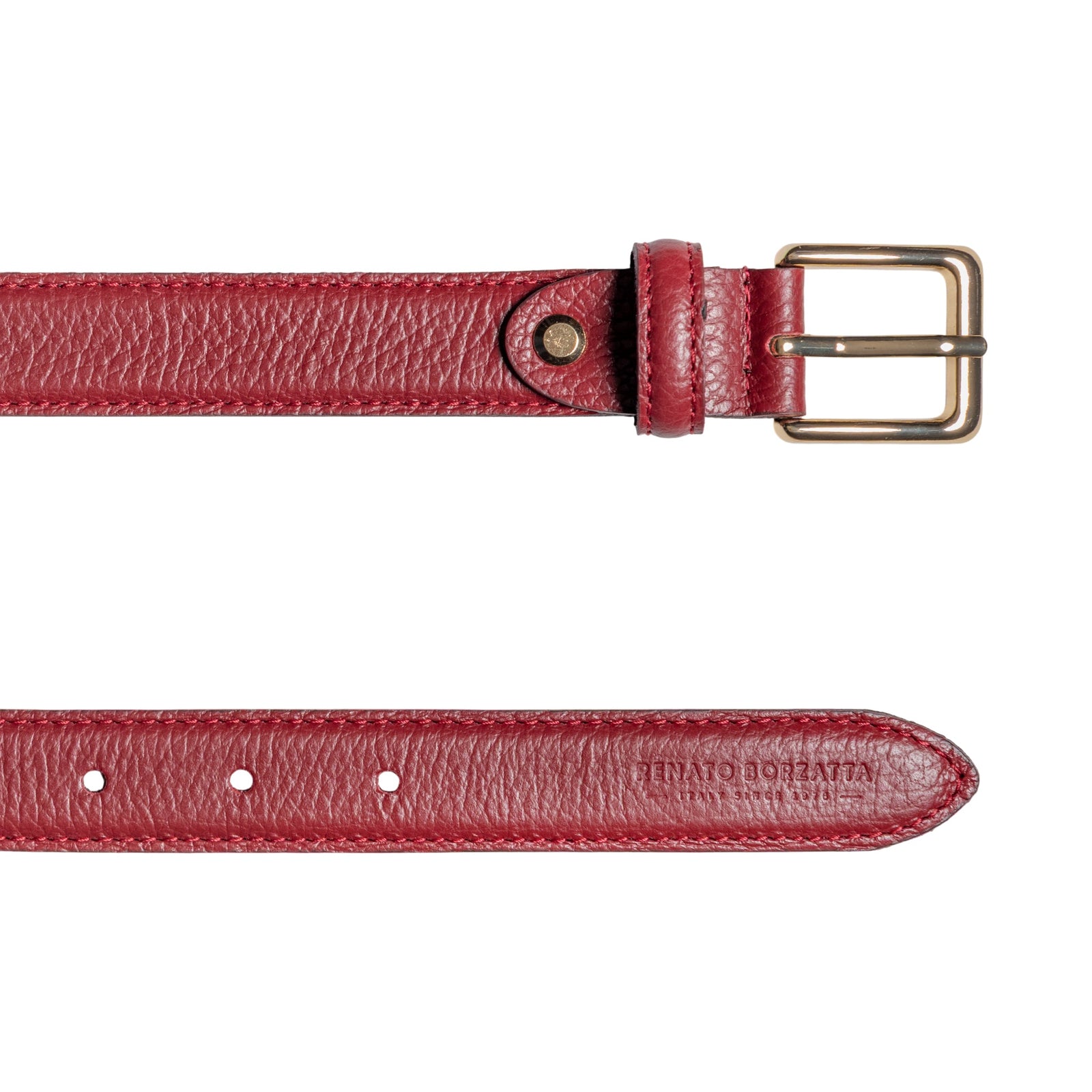 RB4022Q | Cintura Donna Made in Italy in Vera Pelle grana Dollaro. Fibbia in finitura Oro Lucido. Colore Rubino. Dimensioni: cm 115 x 2,5 x 0,5 (giro vita cm 100)-2