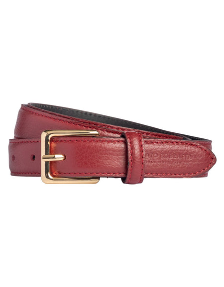 RB4022Q | Cintura Donna Made in Italy in Vera Pelle grana Dollaro. Fibbia in finitura Oro Lucido. Colore Rubino. Dimensioni: cm 115 x 2,5 x 0,5 (giro vita cm 100)-0