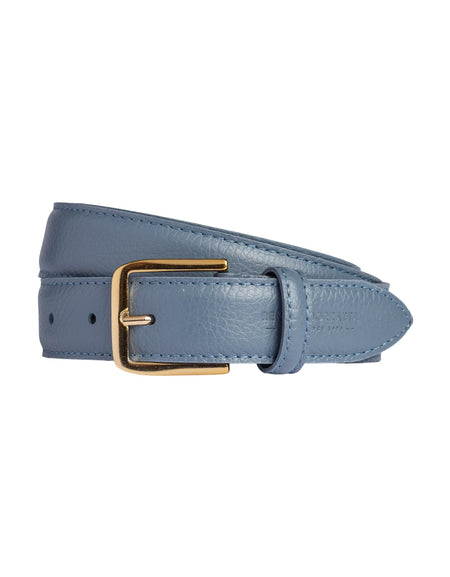 RB4023P | Cintura Donna Made in Italy in Vera Pelle grana Dollaro. Fibbia in finitura Oro Lucido. Colore Avio. Dimensioni: cm 115 x 3,0 x 0,5 (giro vita cm 100)-0