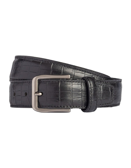 RB4024A | Cintura Uomo Made in Italy in Vera Pelle Pieno Fiore stampata Cocco. Fibbia in finitura Canna di Fucile Satinato. Colore Nero. Dimensioni: cm 125 x 3,5 x 0,5 (giro vita cm 110)-0