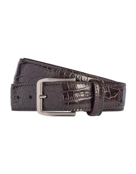 RB4024B | Cintura Uomo Made in Italy in Vera Pelle Pieno Fiore stampata Cocco. Fibbia in finitura Canna di Fucile Satinato. Colore Testa Moro. Dimensioni: cm 125 x 3,5 x 0,5 (giro vita cm 110)-0