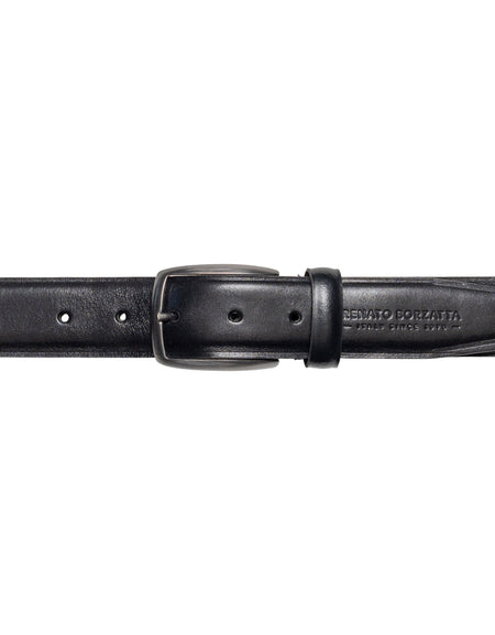 RB4025A | Cintura Uomo Made in Italy in Vero Cuoio Conciato al Vegetale. Fibbia in finitura Canna di Fucile Satinato. Colore Nero. Dimensioni: cm 125 x 3,5 x 0,5 (giro vita cm 110)-1
