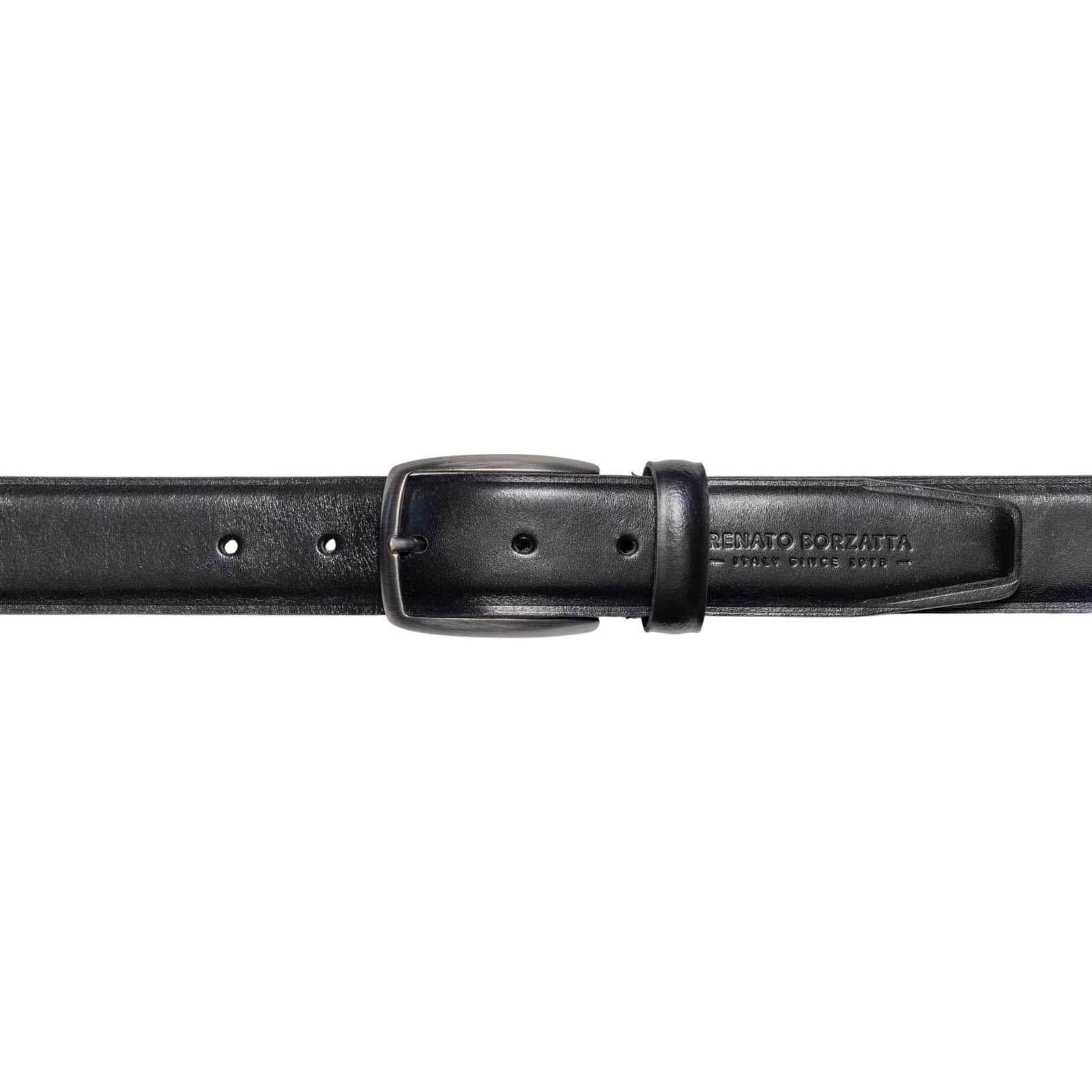 RB4025A | Cintura Uomo Made in Italy in Vero Cuoio Conciato al Vegetale. Fibbia in finitura Canna di Fucile Satinato. Colore Nero. Dimensioni: cm 125 x 3,5 x 0,5 (giro vita cm 110)-1