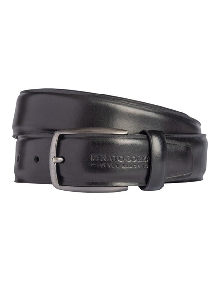 RB4025A | Cintura Uomo Made in Italy in Vero Cuoio Conciato al Vegetale. Fibbia in finitura Canna di Fucile Satinato. Colore Nero. Dimensioni: cm 125 x 3,5 x 0,5 (giro vita cm 110)-0