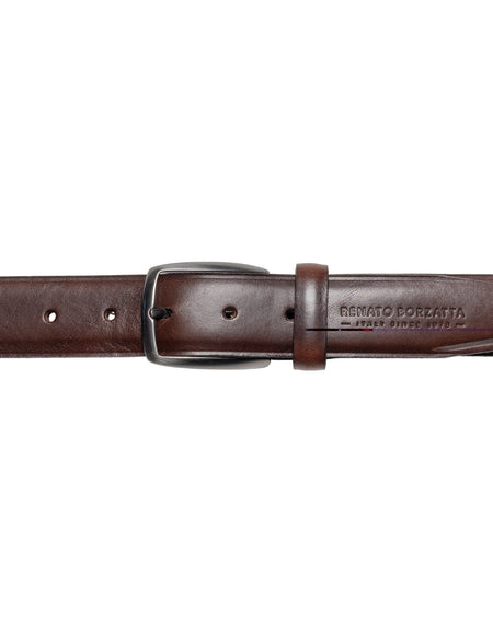 RB4025B | Cintura Uomo Made in Italy in Vero Cuoio Conciato al Vegetale. Fibbia in finitura Canna di Fucile Satinato. Colore Testa Moro. Dimensioni: cm 125 x 3,5 x 0,5 (giro vita cm 110)-1