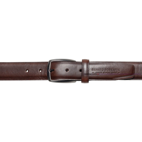 Load image into Gallery viewer, RB4025B | Cintura Uomo Made in Italy in Vero Cuoio Conciato al Vegetale. Fibbia in finitura Canna di Fucile Satinato. Colore Testa Moro. Dimensioni: cm 125 x 3,5 x 0,5 (giro vita cm 110)-1
