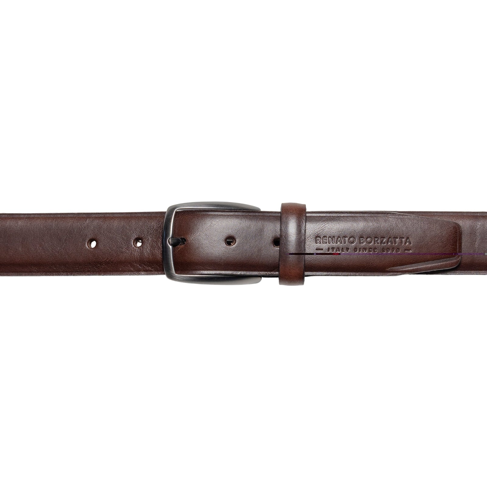 RB4025B | Cintura Uomo Made in Italy in Vero Cuoio Conciato al Vegetale. Fibbia in finitura Canna di Fucile Satinato. Colore Testa Moro. Dimensioni: cm 125 x 3,5 x 0,5 (giro vita cm 110)-1