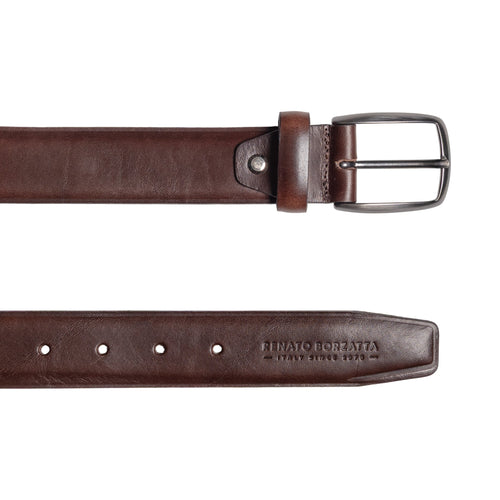 Load image into Gallery viewer, RB4025B | Cintura Uomo Made in Italy in Vero Cuoio Conciato al Vegetale. Fibbia in finitura Canna di Fucile Satinato. Colore Testa Moro. Dimensioni: cm 125 x 3,5 x 0,5 (giro vita cm 110)-2
