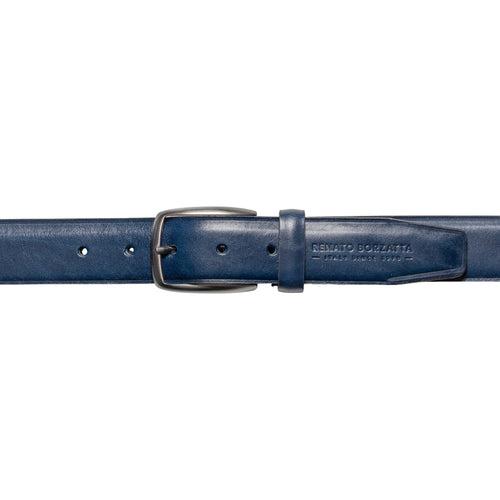 Load image into Gallery viewer, RB4025D | Cintura Uomo Made in Italy in Vero Cuoio Conciato al Vegetale. Fibbia in finitura Canna di Fucile Satinato. Colore Blu. Dimensioni: cm 125 x 3,5 x 0,5 (giro vita cm 110)-1
