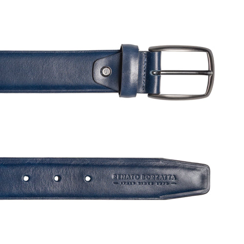 Load image into Gallery viewer, RB4025D | Cintura Uomo Made in Italy in Vero Cuoio Conciato al Vegetale. Fibbia in finitura Canna di Fucile Satinato. Colore Blu. Dimensioni: cm 125 x 3,5 x 0,5 (giro vita cm 110)-2
