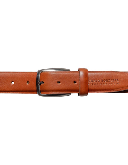 RB4025S | Cintura Uomo Made in Italy in Vero Cuoio Conciato al Vegetale. Fibbia in finitura Canna di Fucile Satinato. Colore Cognac. Dimensioni: cm 125 x 3,5 x 0,5 (giro vita cm 110)-1