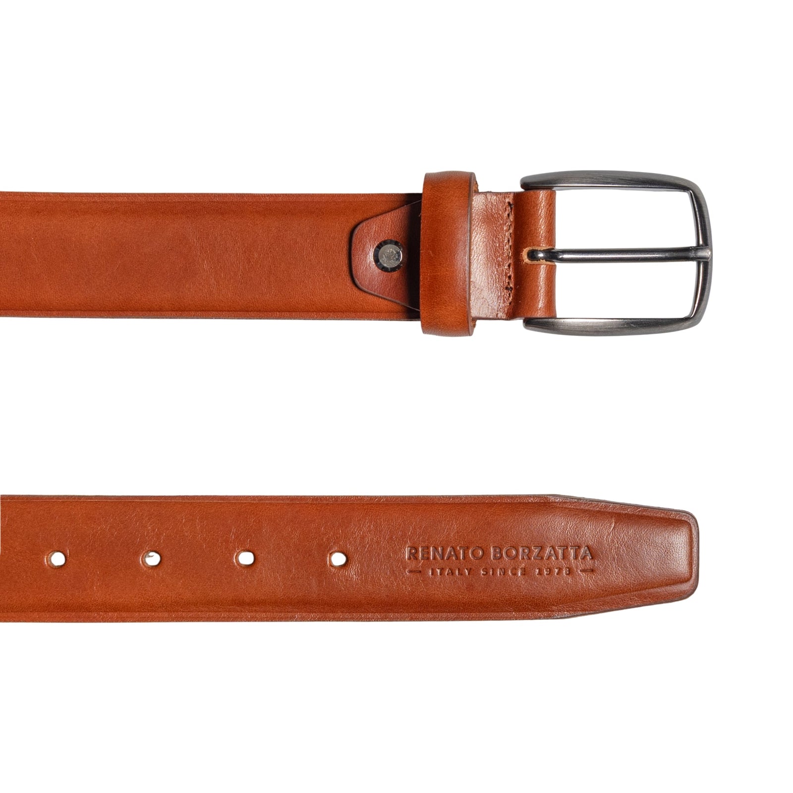 RB4025S | Cintura Uomo Made in Italy in Vero Cuoio Conciato al Vegetale. Fibbia in finitura Canna di Fucile Satinato. Colore Cognac. Dimensioni: cm 125 x 3,5 x 0,5 (giro vita cm 110)-2