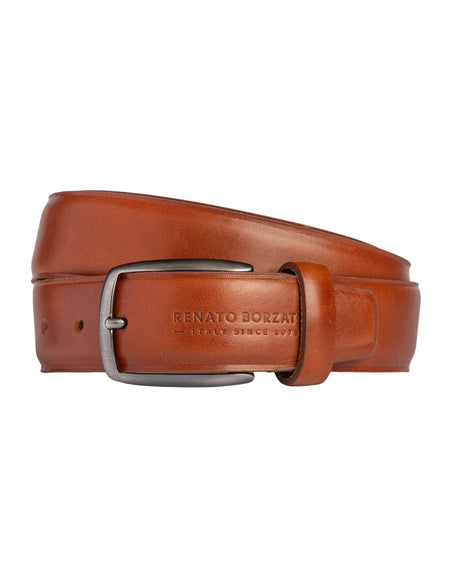 RB4025S | Cintura Uomo Made in Italy in Vero Cuoio Conciato al Vegetale. Fibbia in finitura Canna di Fucile Satinato. Colore Cognac. Dimensioni: cm 125 x 3,5 x 0,5 (giro vita cm 110)-0