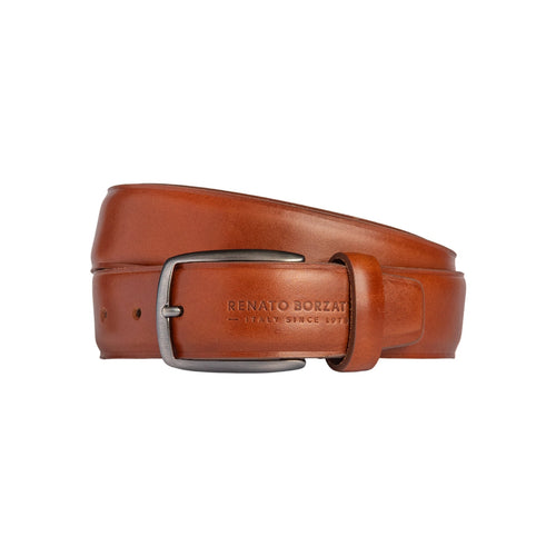 Load image into Gallery viewer, RB4025S | Cintura Uomo Made in Italy in Vero Cuoio Conciato al Vegetale. Fibbia in finitura Canna di Fucile Satinato. Colore Cognac. Dimensioni: cm 125 x 3,5 x 0,5 (giro vita cm 110)-0
