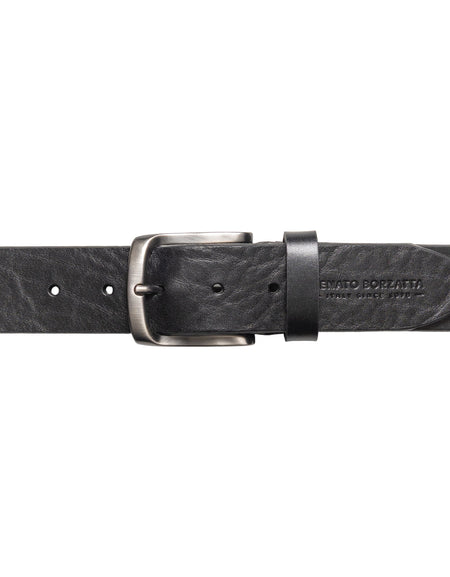 RB4027A | Cintura Uomo Made in Italy in Vero Cuoio Conciato al Vegetale. Fibbia in finitura Canna di Fucile Satinato. Colore Nero. Dimensioni: cm 125 x 4,0 x 0,5 (giro vita cm 110)-1