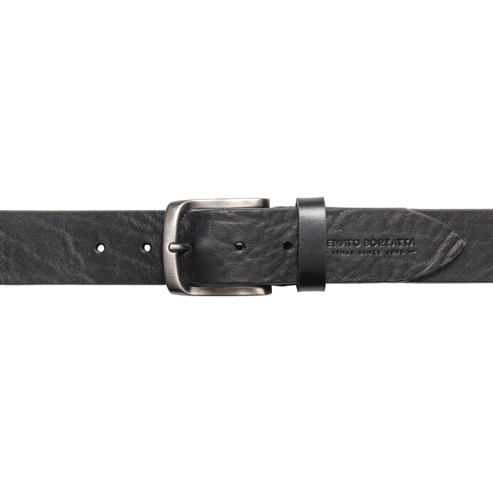 RB4027A | Cintura Uomo Made in Italy in Vero Cuoio Conciato al Vegetale. Fibbia in finitura Canna di Fucile Satinato. Colore Nero. Dimensioni: cm 125 x 4,0 x 0,5 (giro vita cm 110)-1