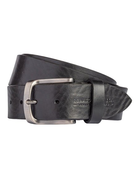 RB4027A | Cintura Uomo Made in Italy in Vero Cuoio Conciato al Vegetale. Fibbia in finitura Canna di Fucile Satinato. Colore Nero. Dimensioni: cm 125 x 4,0 x 0,5 (giro vita cm 110)-0