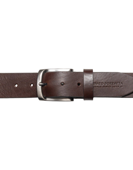 RB4027B | Cintura Uomo Made in Italy in Vero Cuoio Conciato al Vegetale. Fibbia in finitura Canna di Fucile Satinato. Colore Testa Moro. Dimensioni: cm 125 x 4,0 x 0,5 (giro vita cm 110)-1