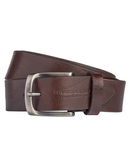 RB4027B | Cintura Uomo Made in Italy in Vero Cuoio Conciato al Vegetale. Fibbia in finitura Canna di Fucile Satinato. Colore Testa Moro. Dimensioni: cm 125 x 4,0 x 0,5 (giro vita cm 110)-0