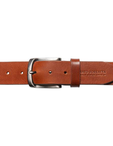 RB4027S | Cintura Uomo Made in Italy in Vero Cuoio Conciato al Vegetale. Fibbia in finitura Canna di Fucile Satinato. Colore Cognac. Dimensioni: cm 125 x 4,0 x 0,5 (giro vita cm 110)-1