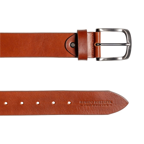 Load image into Gallery viewer, RB4027S | Cintura Uomo Made in Italy in Vero Cuoio Conciato al Vegetale. Fibbia in finitura Canna di Fucile Satinato. Colore Cognac. Dimensioni: cm 125 x 4,0 x 0,5 (giro vita cm 110)-2
