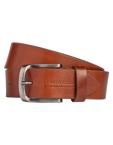 RB4027S | Cintura Uomo Made in Italy in Vero Cuoio Conciato al Vegetale. Fibbia in finitura Canna di Fucile Satinato. Colore Cognac. Dimensioni: cm 125 x 4,0 x 0,5 (giro vita cm 110)-0