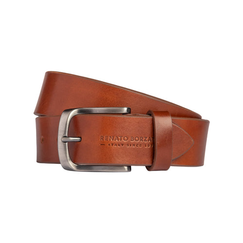 Load image into Gallery viewer, RB4027S | Cintura Uomo Made in Italy in Vero Cuoio Conciato al Vegetale. Fibbia in finitura Canna di Fucile Satinato. Colore Cognac. Dimensioni: cm 125 x 4,0 x 0,5 (giro vita cm 110)-0
