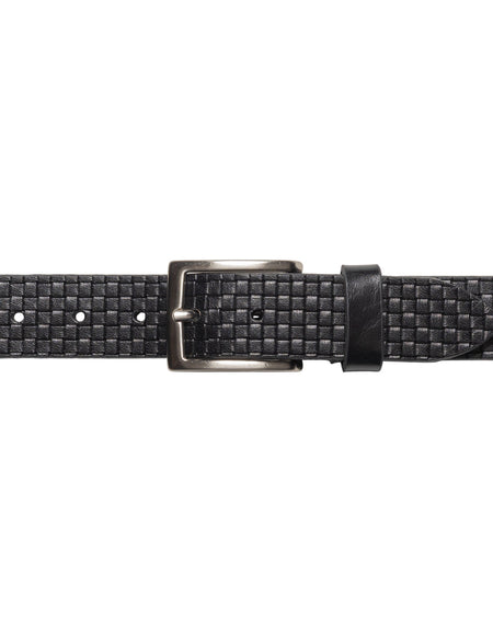 RB4028A | Cintura Uomo con Stampa Allover Made in Italy in Vero Cuoio Conciato al Vegetale. Fibbia in finitura Argento Satinato. Colore Nero. Dimensioni: cm 125 x 3,5 x 0,5 (giro vita cm 110)-1