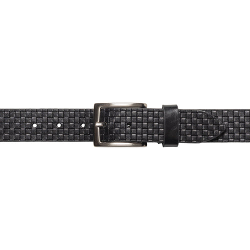 Load image into Gallery viewer, RB4028A | Cintura Uomo con Stampa Allover Made in Italy in Vero Cuoio Conciato al Vegetale. Fibbia in finitura Argento Satinato. Colore Nero. Dimensioni: cm 125 x 3,5 x 0,5 (giro vita cm 110)-1
