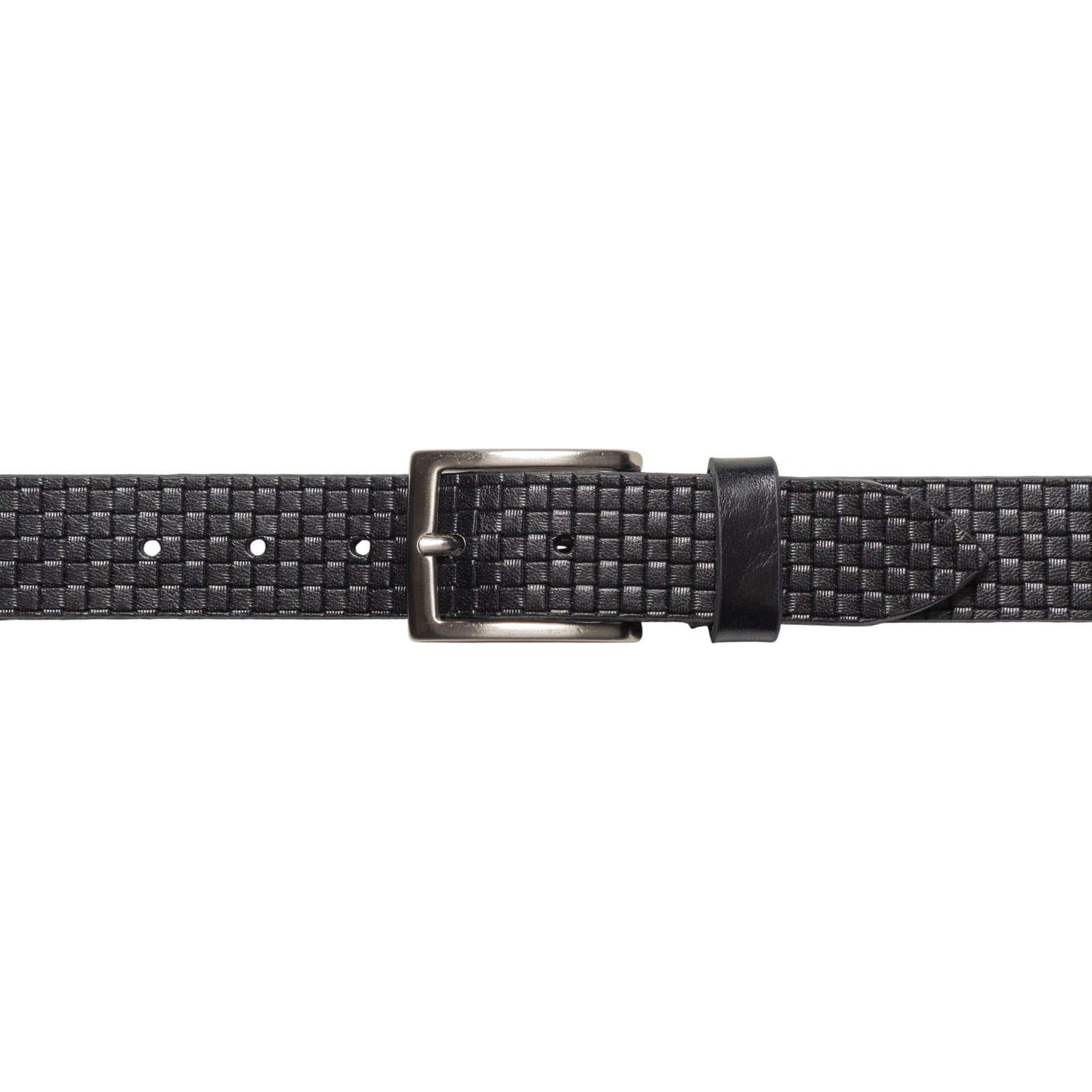 RB4028A | Cintura Uomo con Stampa Allover Made in Italy in Vero Cuoio Conciato al Vegetale. Fibbia in finitura Argento Satinato. Colore Nero. Dimensioni: cm 125 x 3,5 x 0,5 (giro vita cm 110)-1