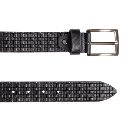 Load image into Gallery viewer, RB4028A | Cintura Uomo con Stampa Allover Made in Italy in Vero Cuoio Conciato al Vegetale. Fibbia in finitura Argento Satinato. Colore Nero. Dimensioni: cm 125 x 3,5 x 0,5 (giro vita cm 110)-2
