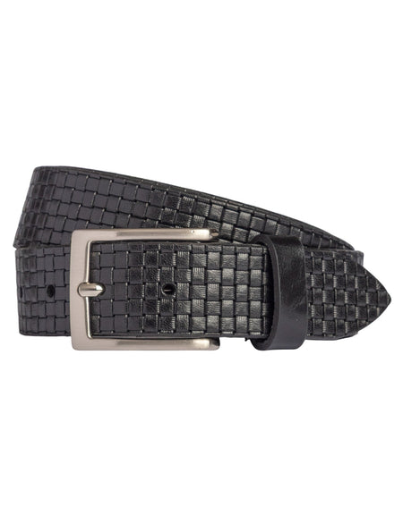 RB4028A | Cintura Uomo con Stampa Allover Made in Italy in Vero Cuoio Conciato al Vegetale. Fibbia in finitura Argento Satinato. Colore Nero. Dimensioni: cm 125 x 3,5 x 0,5 (giro vita cm 110)-0