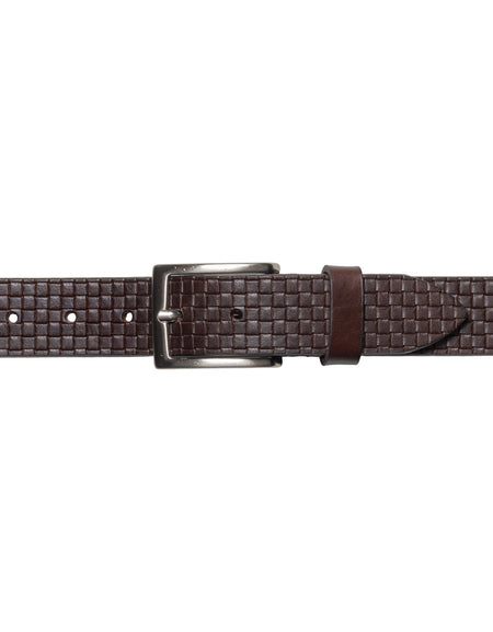 RB4028B | Cintura Uomo con Stampa Allover Made in Italy in Vero Cuoio Conciato al Vegetale. Fibbia in finitura Argento Satinato. Colore Testa Moro. Dimensioni: cm 125 x 3,5 x 0,5 (giro vita cm 110)-1
