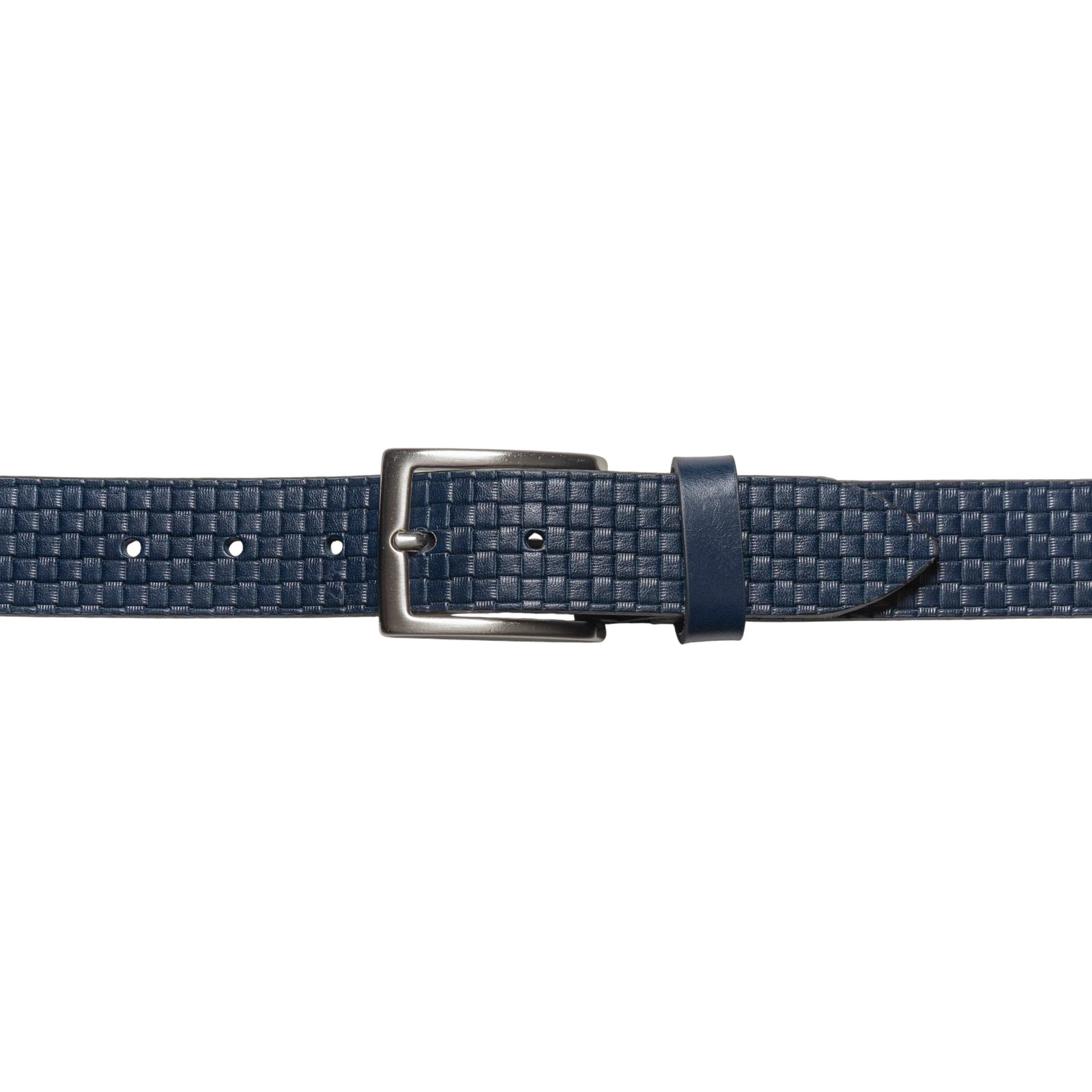 RB4028D | Cintura Uomo con Stampa Allover Made in Italy in Vero Cuoio Conciato al Vegetale. Fibbia in finitura Argento Satinato. Colore Blu. Dimensioni: cm 125 x 3,5 x 0,5 (giro vita cm 110)-1