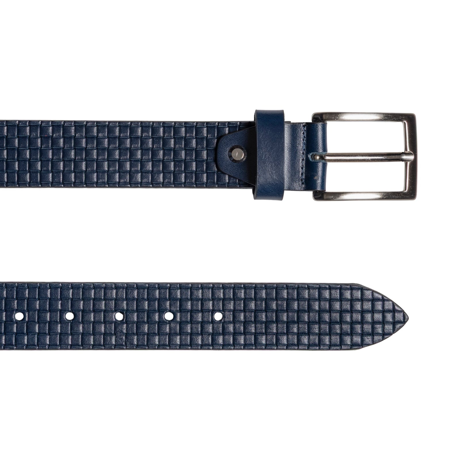 RB4028D | Cintura Uomo con Stampa Allover Made in Italy in Vero Cuoio Conciato al Vegetale. Fibbia in finitura Argento Satinato. Colore Blu. Dimensioni: cm 125 x 3,5 x 0,5 (giro vita cm 110)-2
