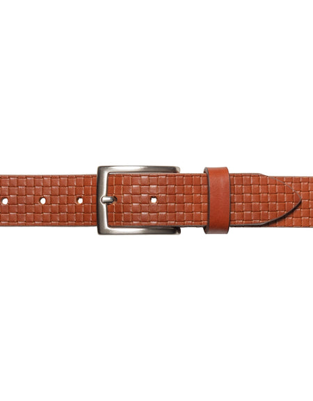 RB4028S | Cintura Uomo con Stampa Allover Made in Italy in Vero Cuoio Conciato al Vegetale. Fibbia in finitura Argento Satinato. Colore Cognac. Dimensioni: cm 125 x 3,5 x 0,5 (giro vita cm 110)-1