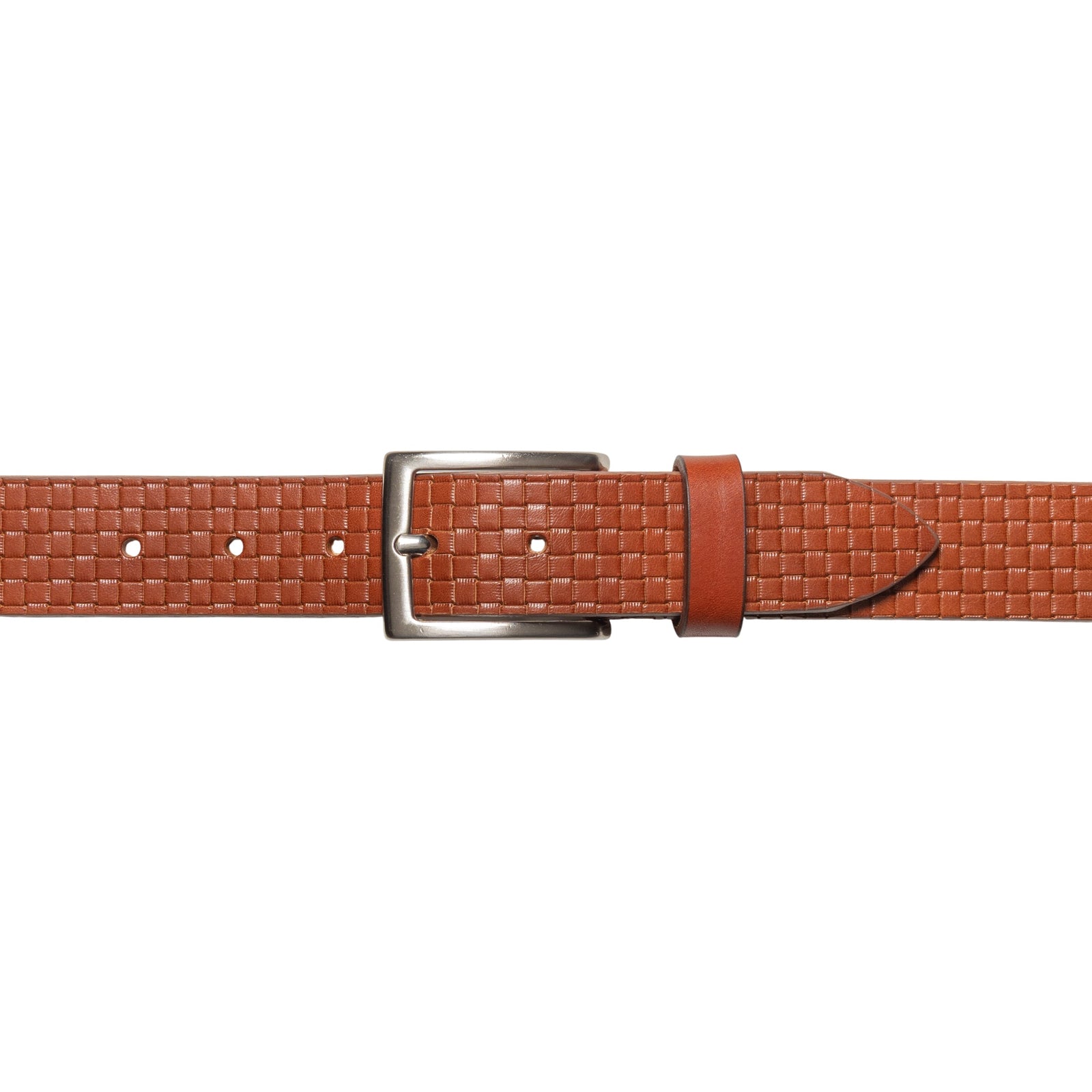 RB4028S | Cintura Uomo con Stampa Allover Made in Italy in Vero Cuoio Conciato al Vegetale. Fibbia in finitura Argento Satinato. Colore Cognac. Dimensioni: cm 125 x 3,5 x 0,5 (giro vita cm 110)-1