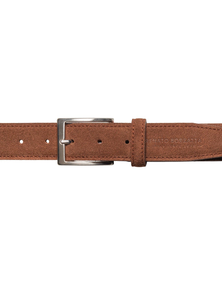 RB4029CZ | Cintura Uomo Made in Italy in Vera Pelle Scamosciata. Fibbia in finitura Argento Satinato. Colore Bruciato. Dimensioni: cm 125 x 3,5 x 0,5 (giro vita cm 110)-1