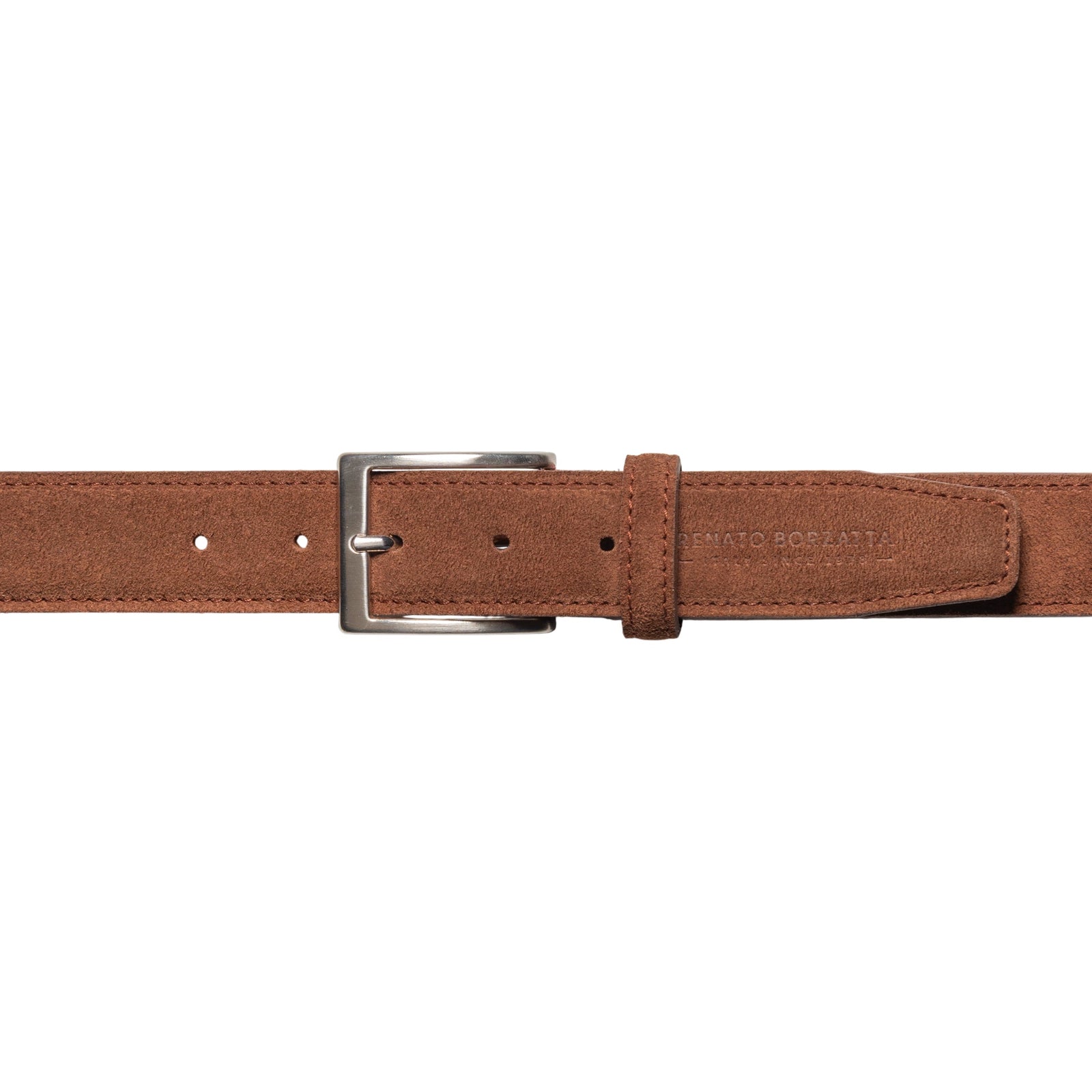 RB4029CZ | Cintura Uomo Made in Italy in Vera Pelle Scamosciata. Fibbia in finitura Argento Satinato. Colore Bruciato. Dimensioni: cm 125 x 3,5 x 0,5 (giro vita cm 110)-1