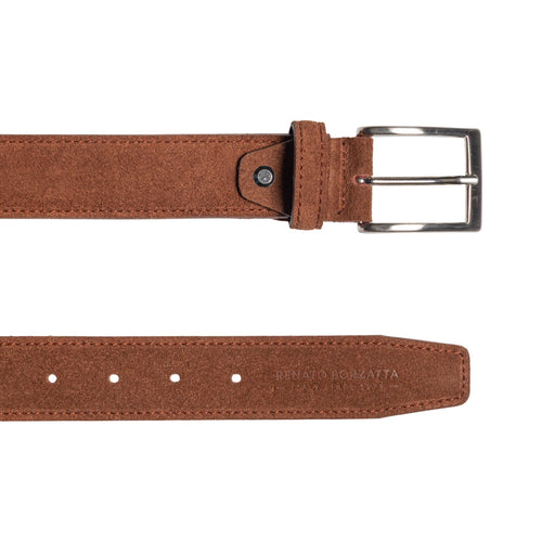 Load image into Gallery viewer, RB4029CZ | Cintura Uomo Made in Italy in Vera Pelle Scamosciata. Fibbia in finitura Argento Satinato. Colore Bruciato. Dimensioni: cm 125 x 3,5 x 0,5 (giro vita cm 110)-2

