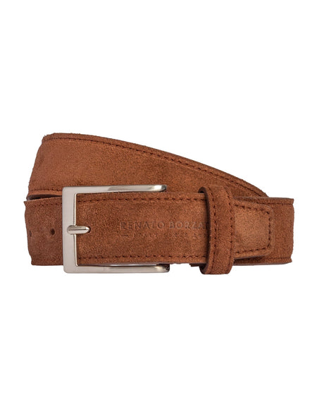 RB4029CZ | Cintura Uomo Made in Italy in Vera Pelle Scamosciata. Fibbia in finitura Argento Satinato. Colore Bruciato. Dimensioni: cm 125 x 3,5 x 0,5 (giro vita cm 110)-0