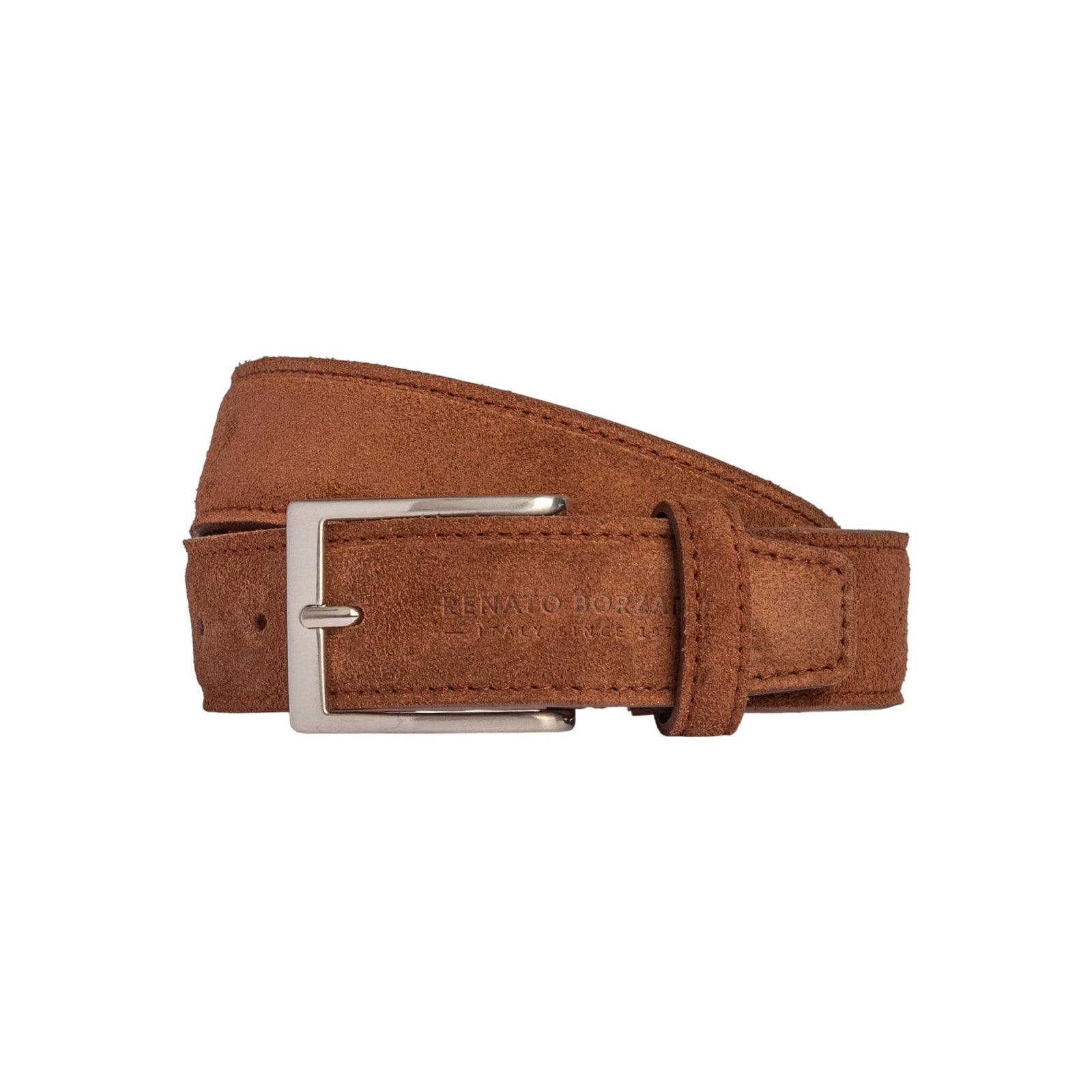 RB4029CZ | Cintura Uomo Made in Italy in Vera Pelle Scamosciata. Fibbia in finitura Argento Satinato. Colore Bruciato. Dimensioni: cm 125 x 3,5 x 0,5 (giro vita cm 110)-0