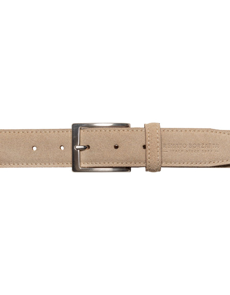 RB4029DF | Cintura Uomo Made in Italy in Vera Pelle Scamosciata. Fibbia in finitura Argento Satinato. Colore Cappuccino. Dimensioni: cm 125 x 3,5 x 0,5 (giro vita cm 110)-1