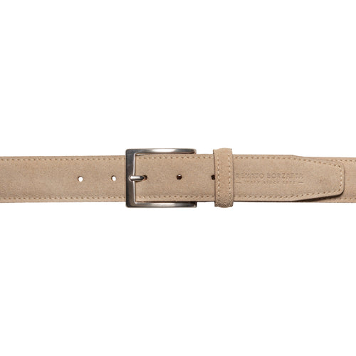 Load image into Gallery viewer, RB4029DF | Cintura Uomo Made in Italy in Vera Pelle Scamosciata. Fibbia in finitura Argento Satinato. Colore Cappuccino. Dimensioni: cm 125 x 3,5 x 0,5 (giro vita cm 110)-1
